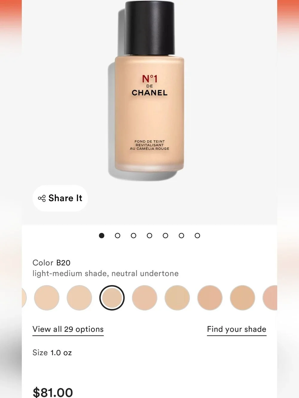 CHANEL N°1 De Teint Foundation – B20 Light-Medium (Neutral)